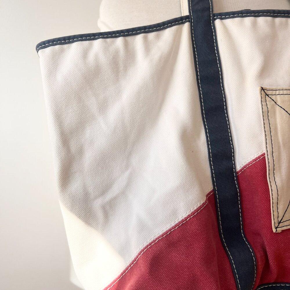 Vintage L.L. Bean large Canvas Boat Tote red white and blue - Picture 10 of 11